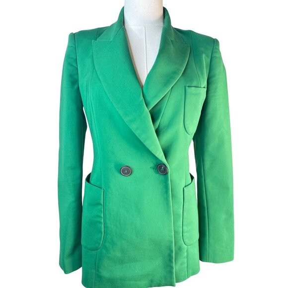 ZARA XS Woman Green Double-Breasted Blazer Jacket - Picture 1 of 16